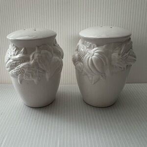 Cooks Club White Ceramic Harvest Themed Salt and Pepper Shakers.